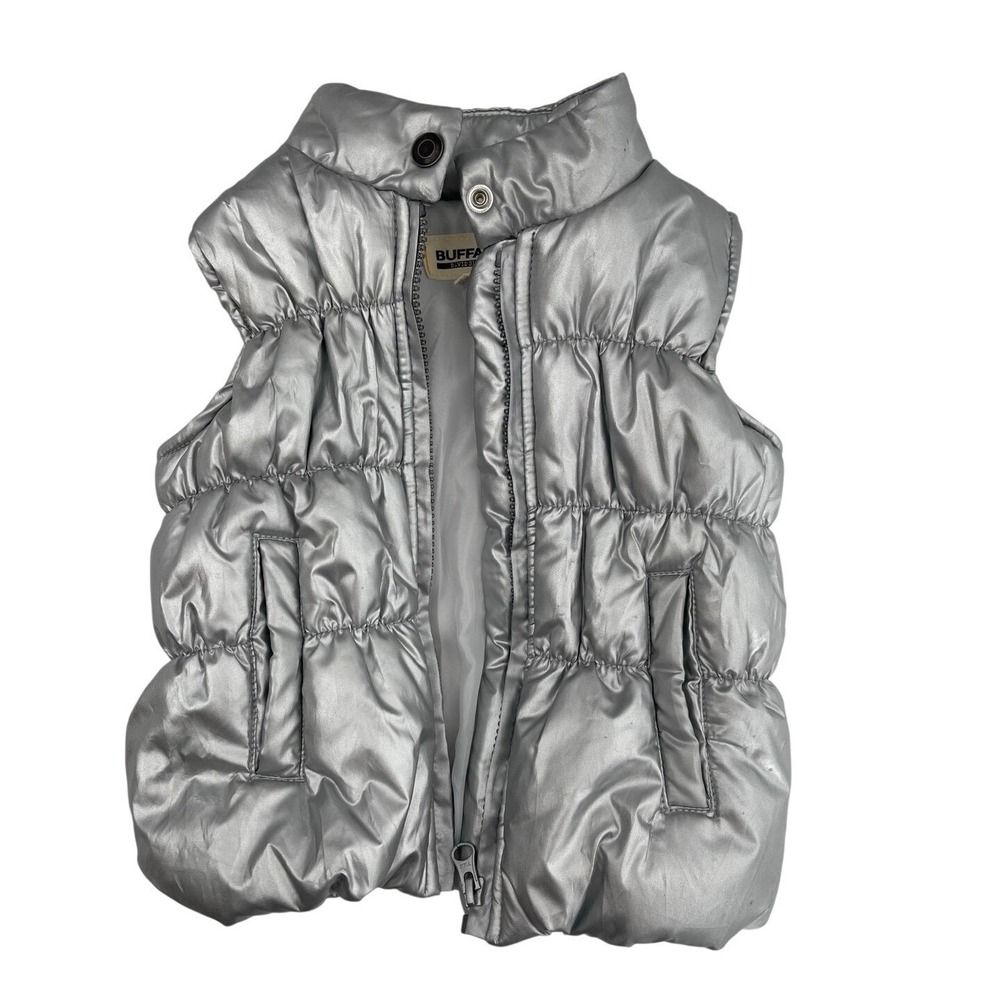 Buffalo David Bitton Kids Silver Metallic Puffer Vest‎ Size 3T Shiny Outerwear